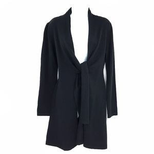 Soft Surroundings Black Long Cardigan Sweater Long Sleeve Front Tie Acrylic SZ M